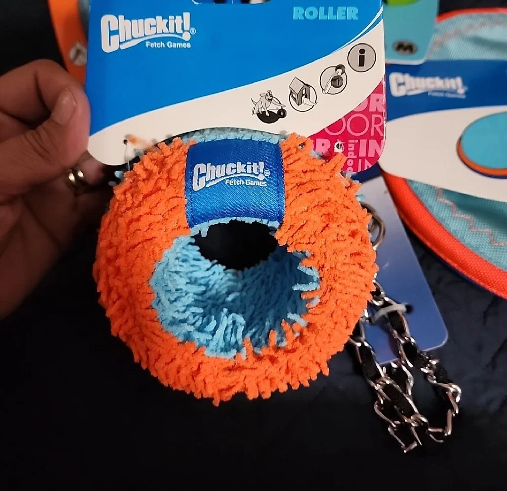 Chunckit Dog Toy Bundle - Orange & Blue Plush Ring